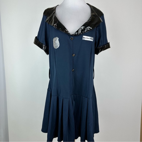 Police Costume Dress Stretch Pleated Skirt Navy Black Plus Size 18/20 - Picture 1 of 14